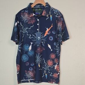 William Murray Electric Sea  Men's Navy Koi Polo Shirt Size M nWT.